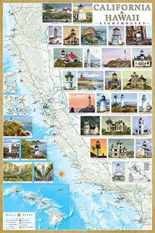 Read Online California & Hawaii Lighthouses Illustrated Map & Guide Laminated Poster - Bella Terra Publishing | PDF