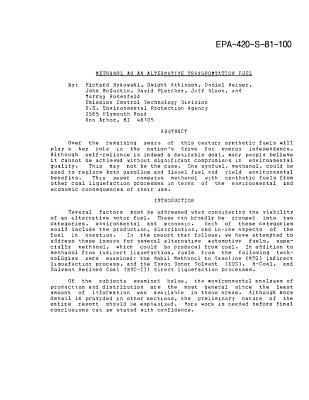 Full Download Methanol as an Alternative Transportation Fuel - United States Environmental Protect Epa | PDF